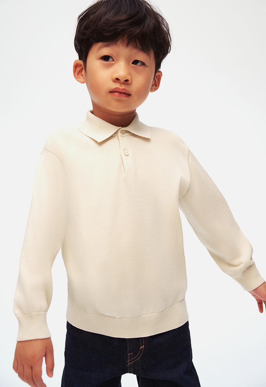 H&M - Fine-knit polo shirt - cream
