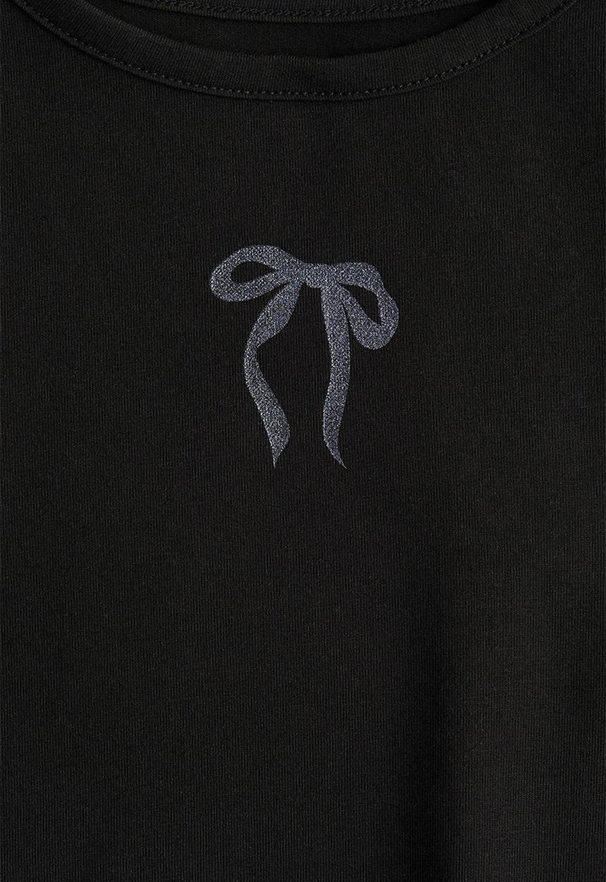 H&M - Overlock-detail cotton top - black/bow