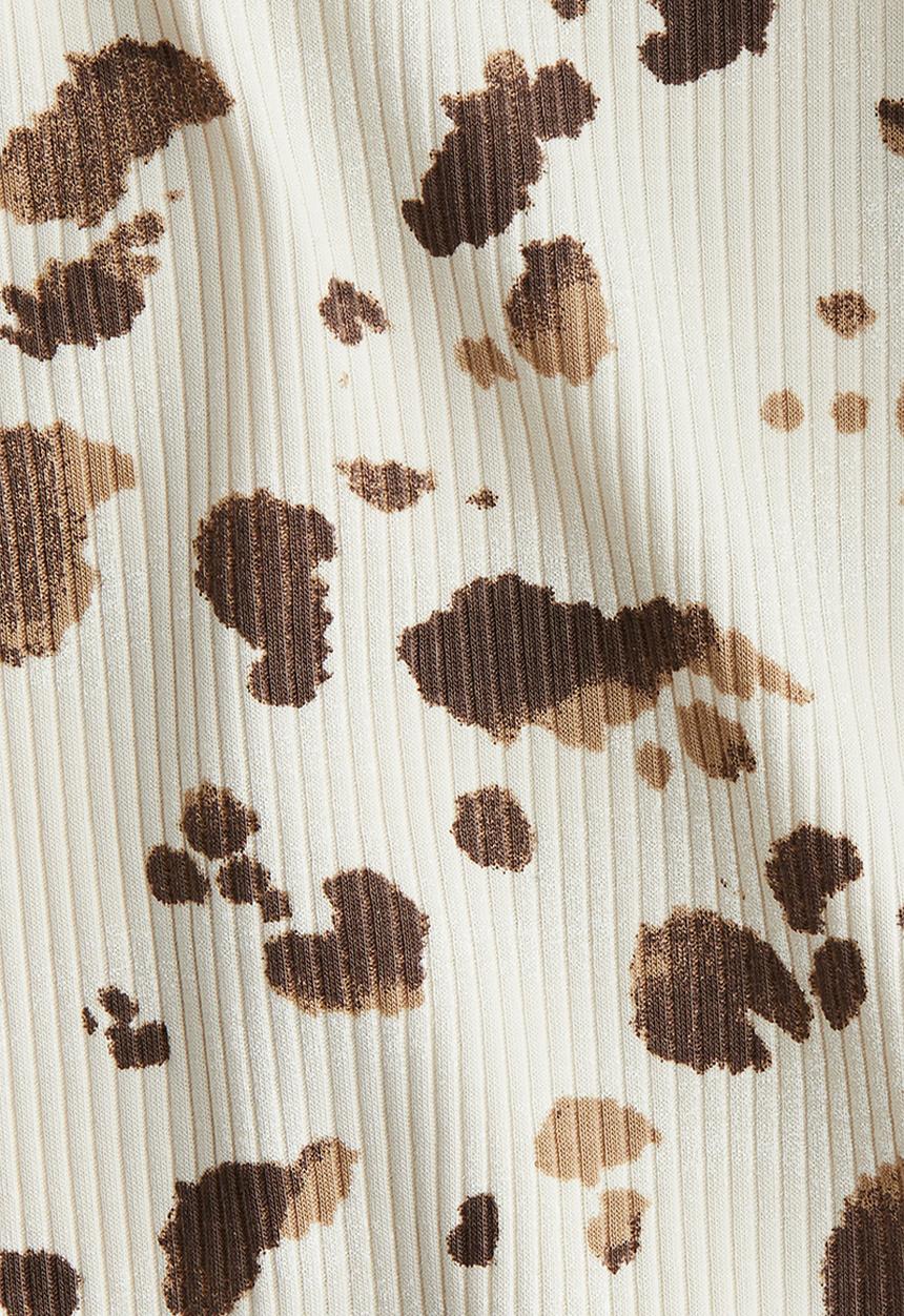H&M - Overlock-detail cotton top - light beige & patterned