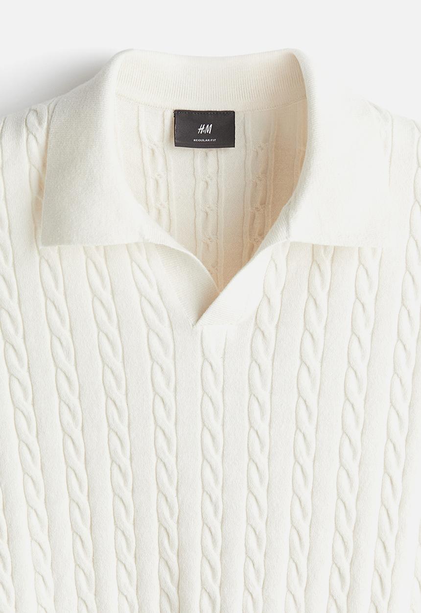 H&M - Regular fit cable-knit polo shirt - white