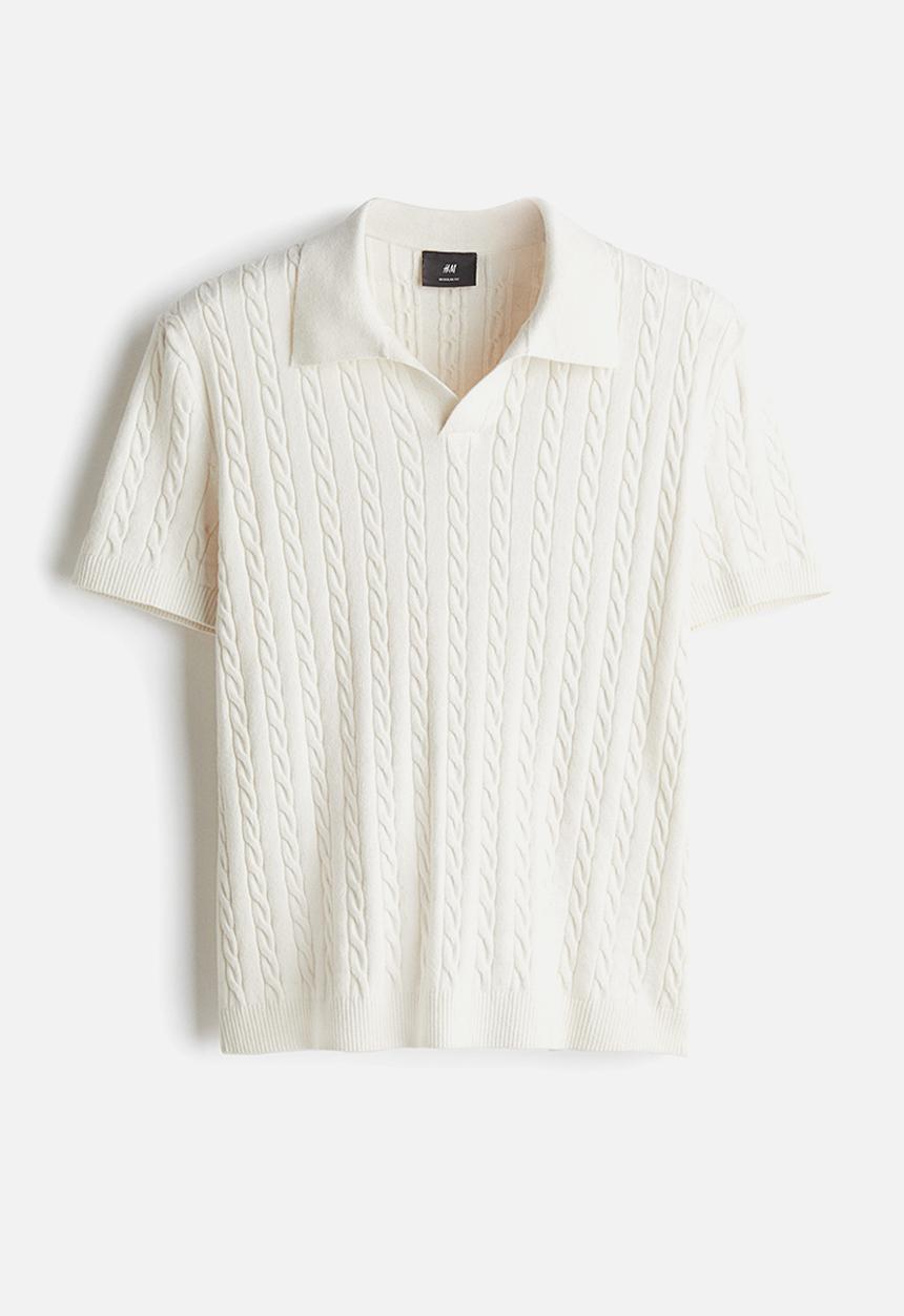 H&M - Regular fit cable-knit polo shirt - white