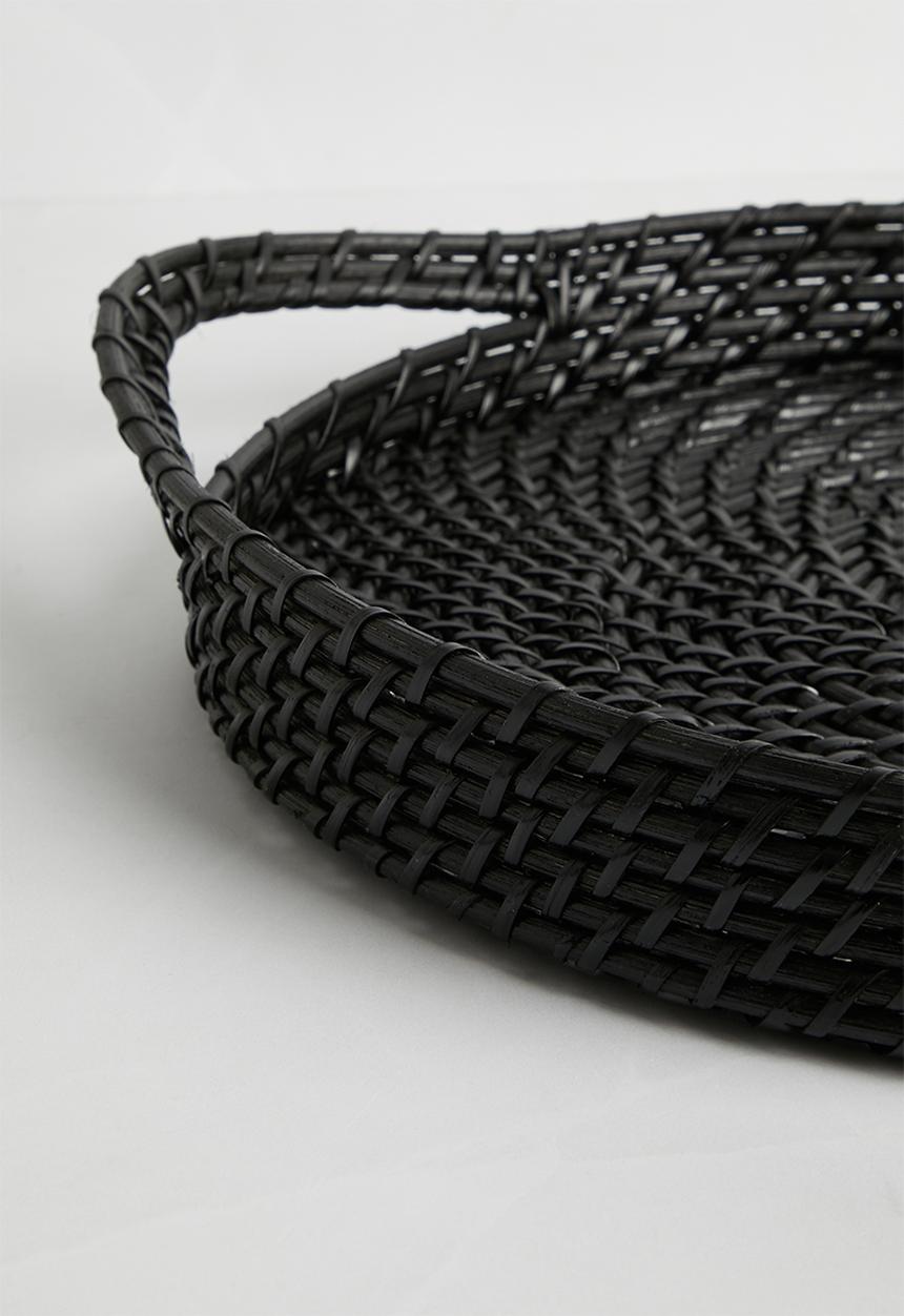 Sixth Floor - Round rattan serving tray - Black