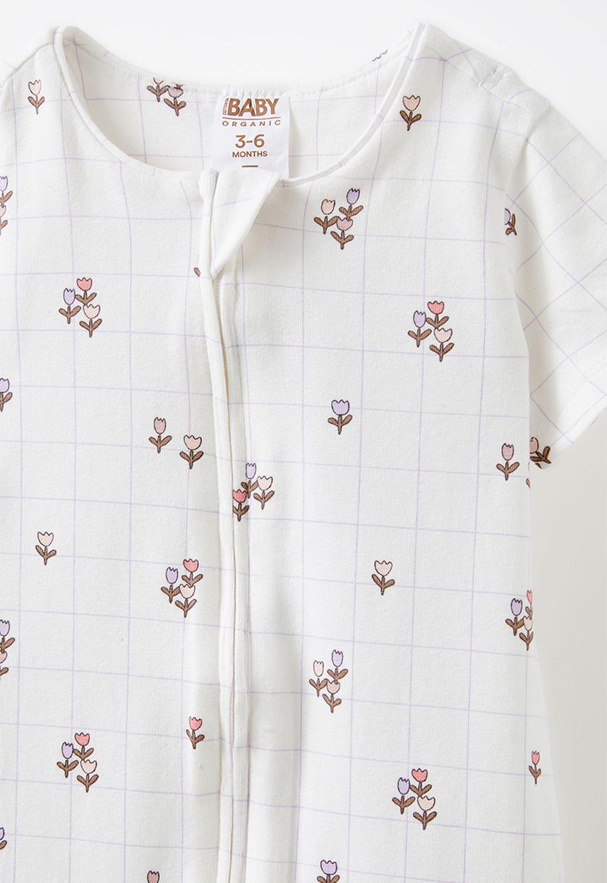 Cotton On - The short sleeve zip romper - vanilla/grid tulip