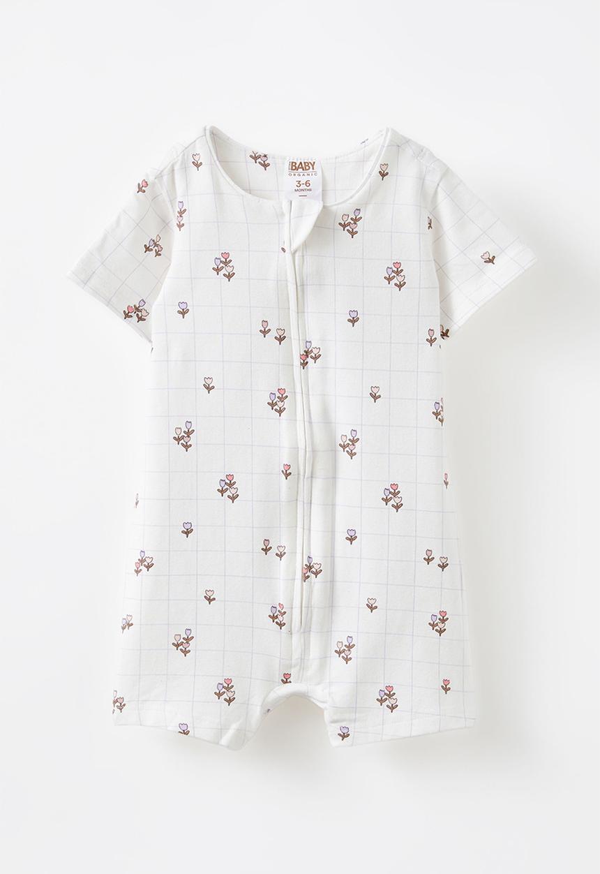 Cotton On - The short sleeve zip romper - vanilla/grid tulip
