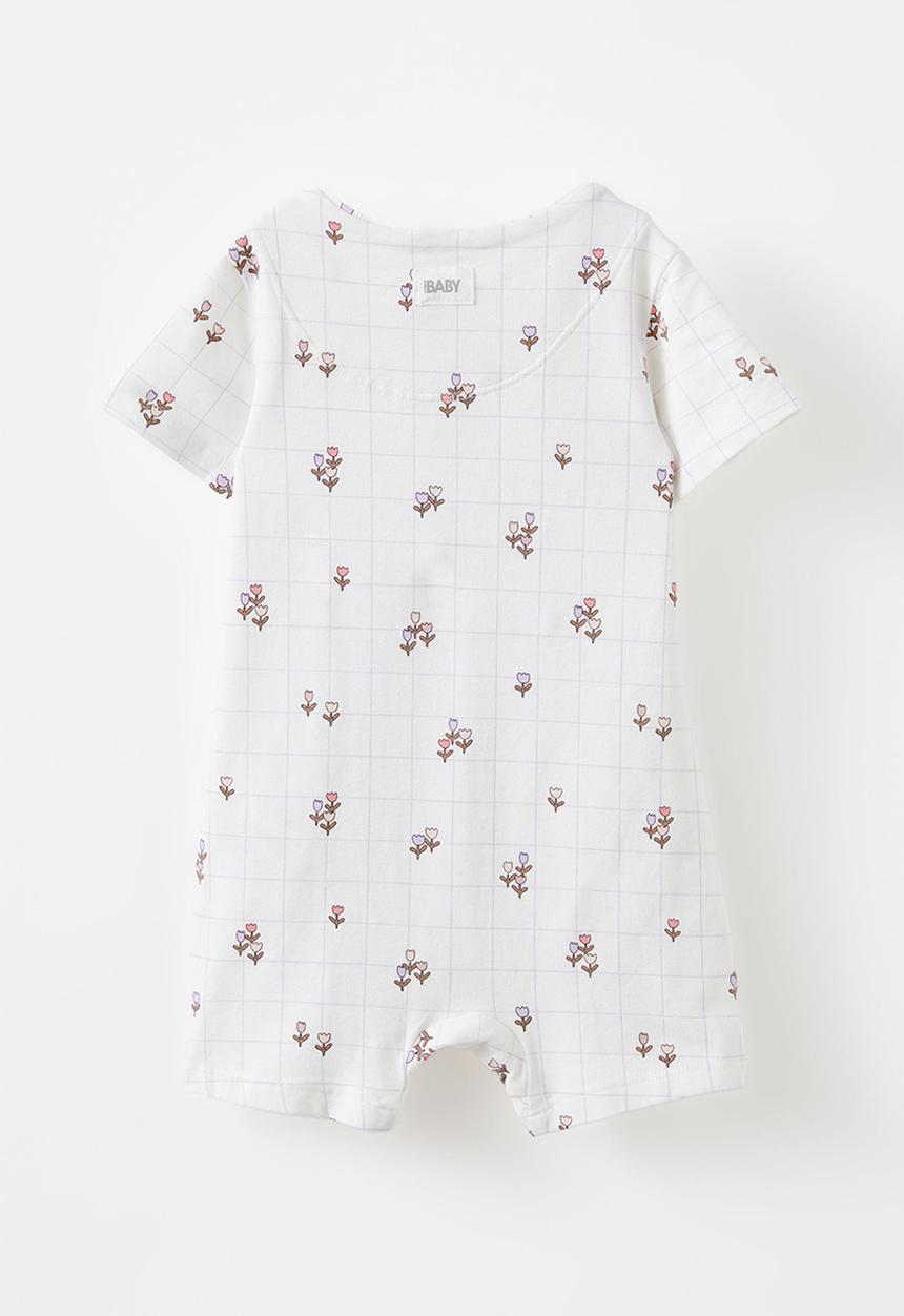 Cotton On - The short sleeve zip romper - vanilla/grid tulip