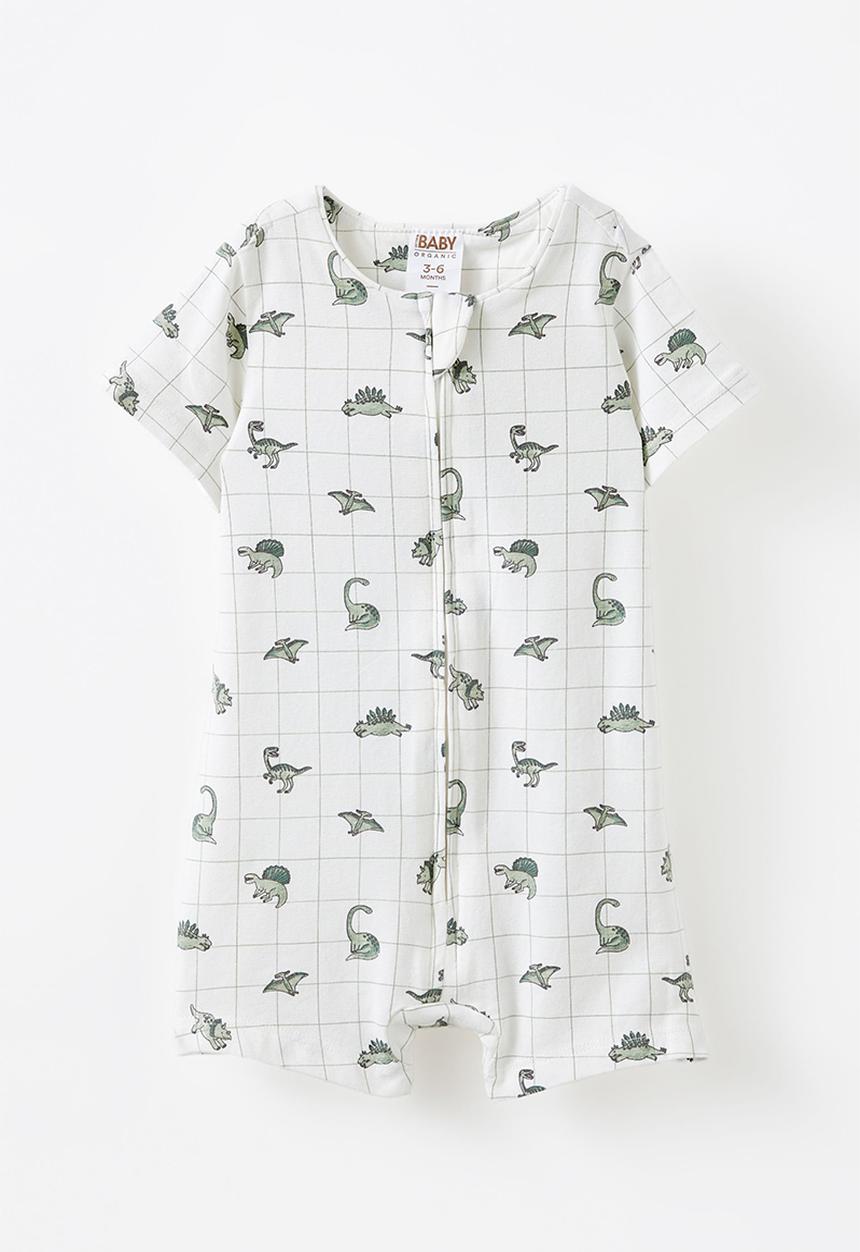Cotton On - The short sleeve zip romper - vanilla/grid dino