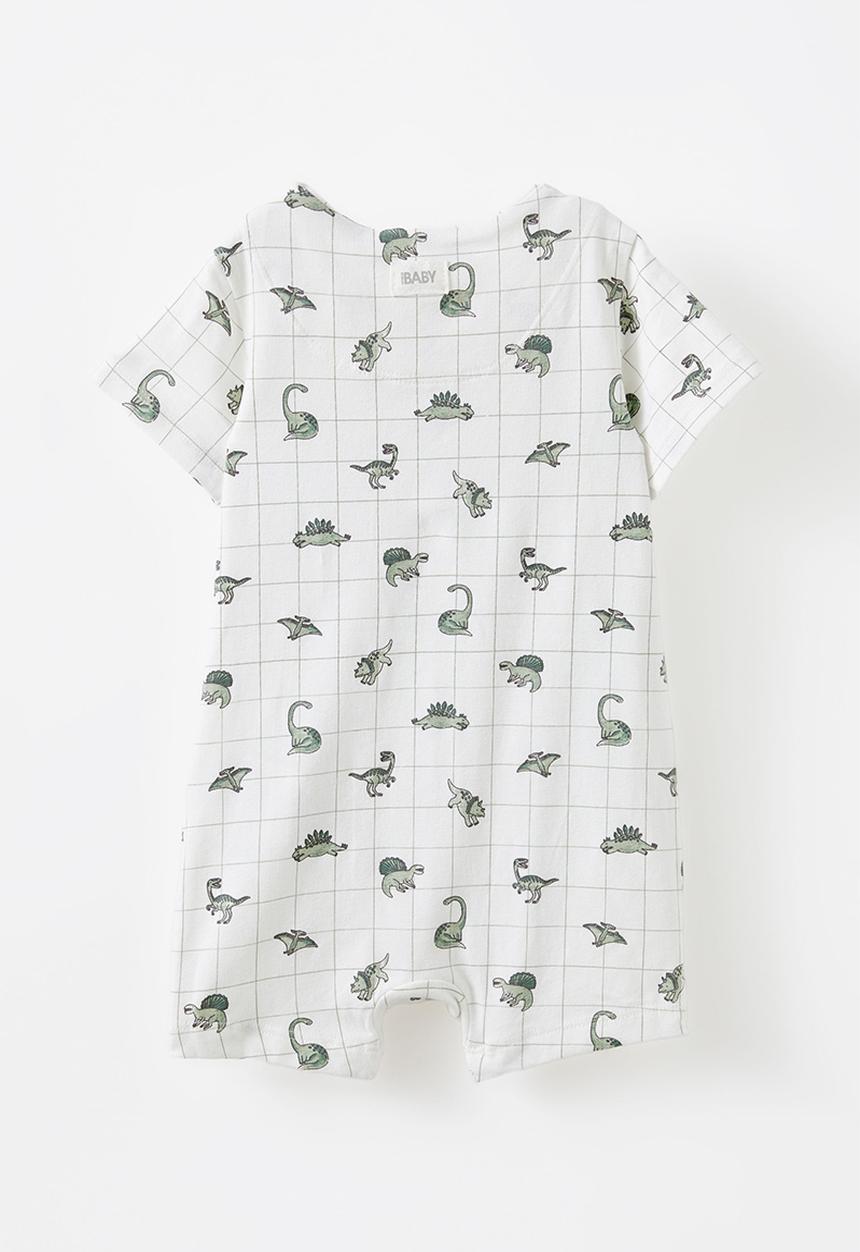 Cotton On - The short sleeve zip romper - vanilla/grid dino