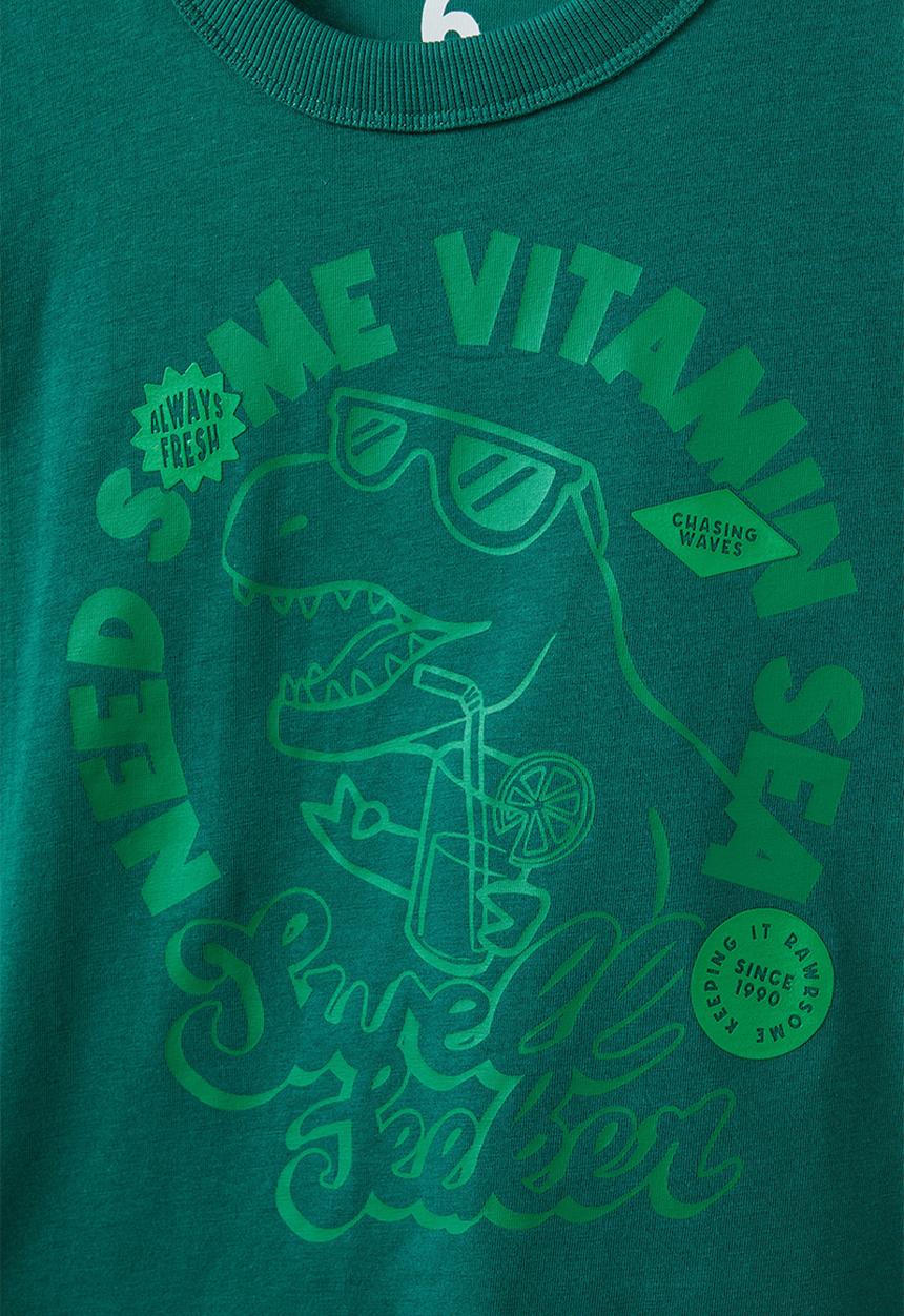 Cotton On - Jonny short sleeve graphic print tee - varsity green/swell seeker dino