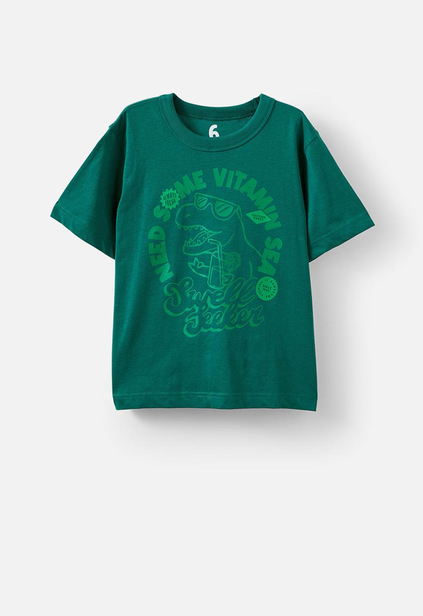 Cotton On - Jonny short sleeve graphic print tee - varsity green/swell seeker dino