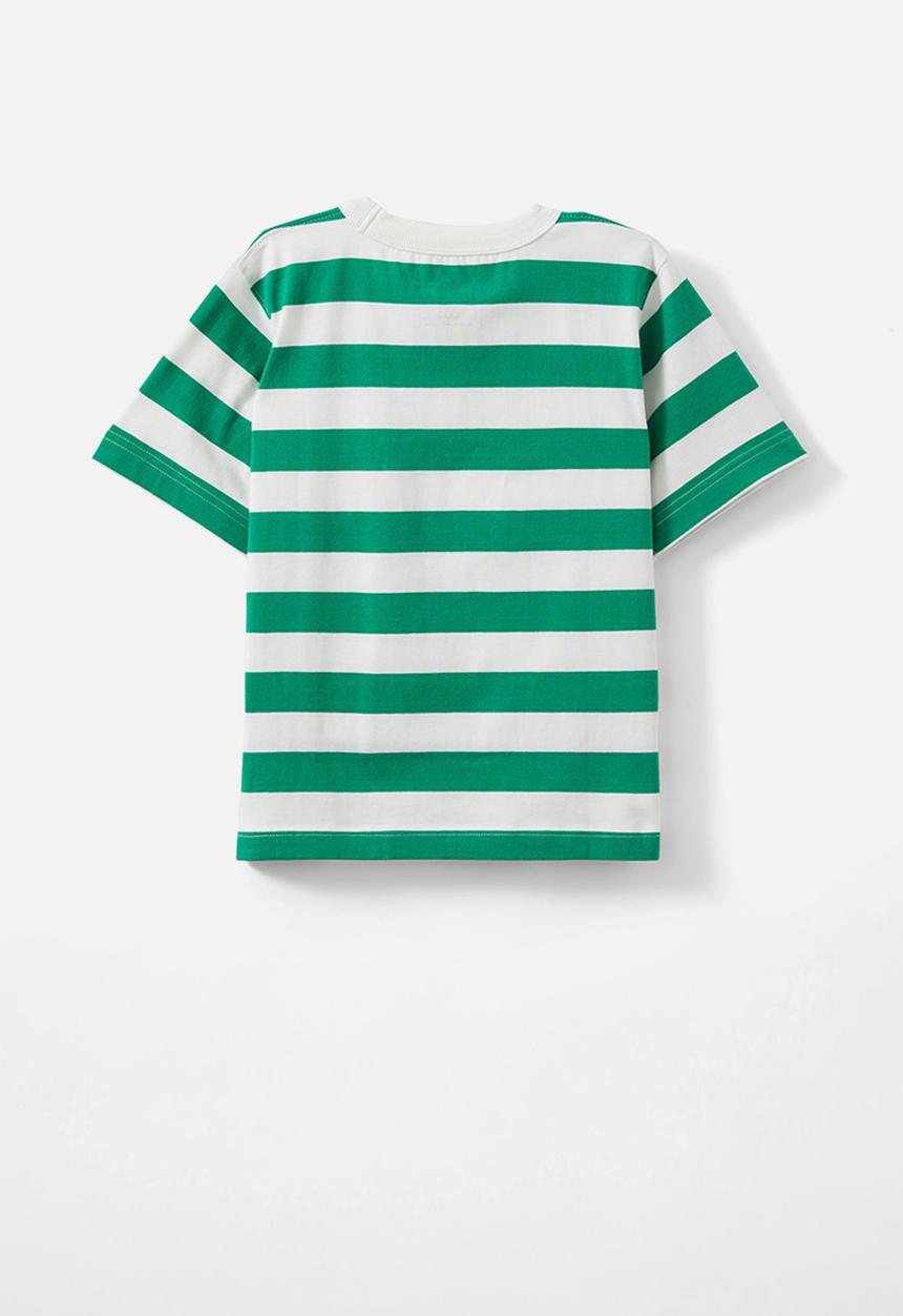 Cotton On - Jonny short sleeve graphic print tee - island green/vanilla block stripe/hotel sol