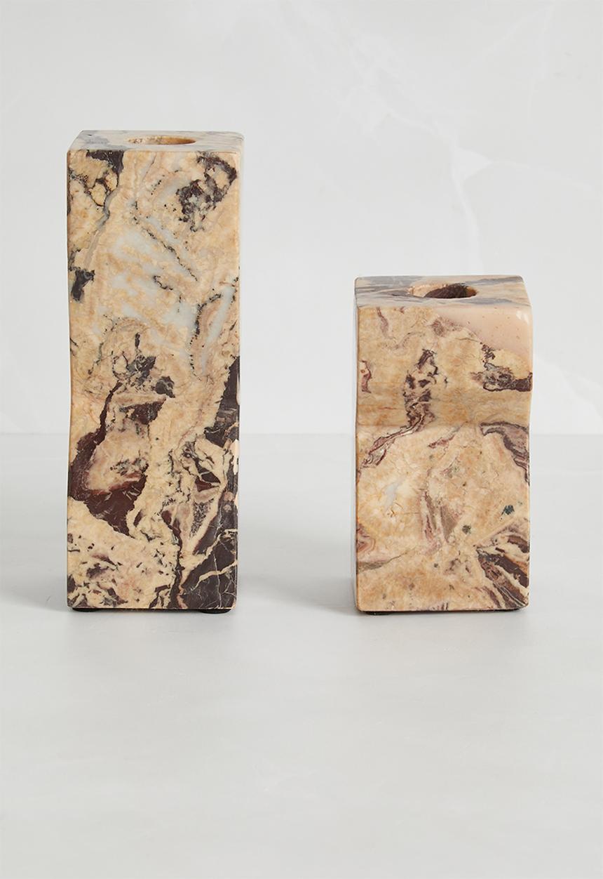 Sixth Floor - Irregular shaped Marble Candle Holder Set of 2