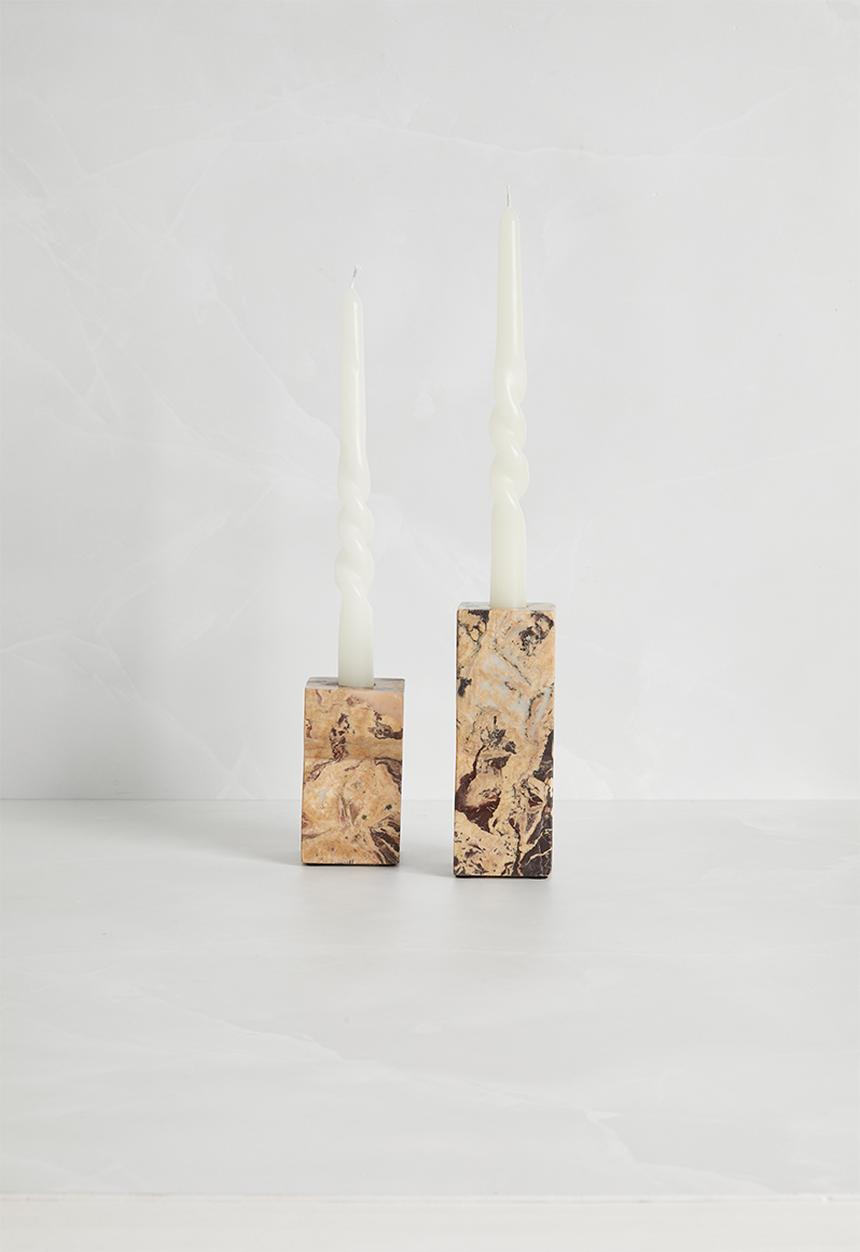 Sixth Floor - Irregular shaped Marble Candle Holder Set of 2