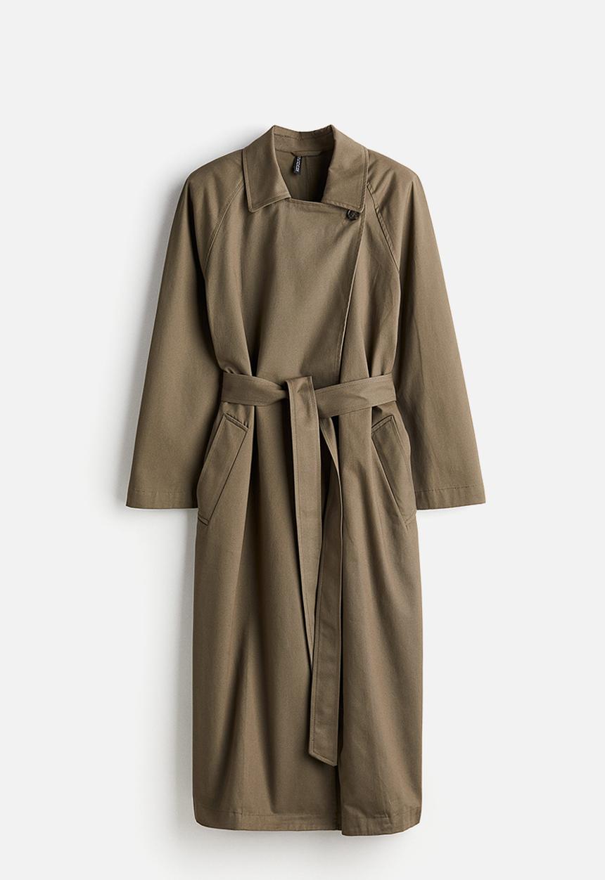 H&M - Shoulder-pad trench coat - dark khaki green