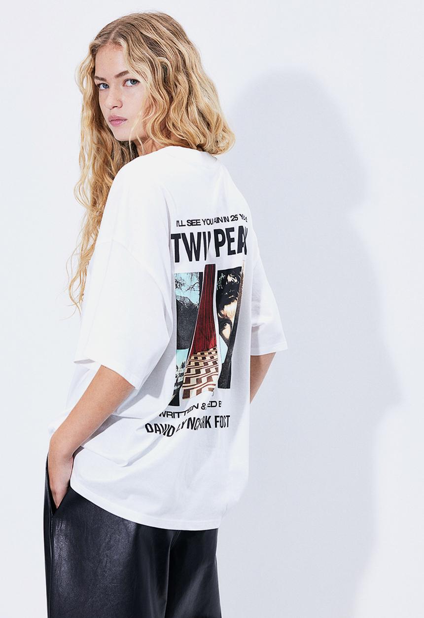 Oversized printed t-shirt - white/twin peaks - 1227727024