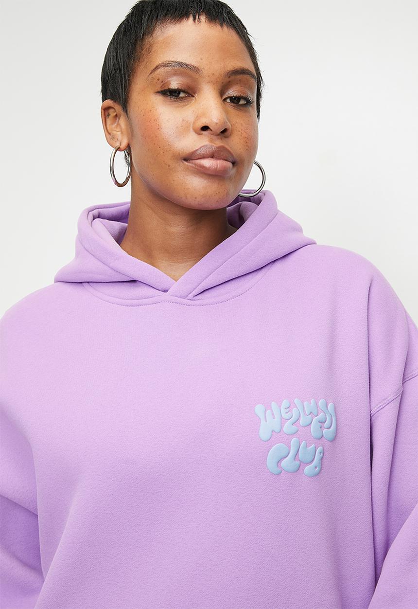 Cotton On - Plus Plush Premium Graphic Hoodie - Cyber Grape/Wellness Club Windsurfer