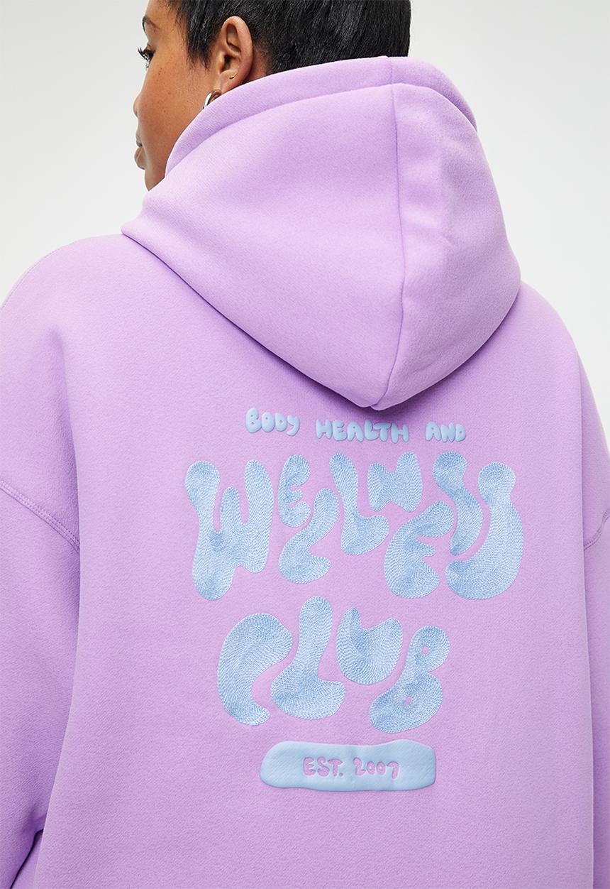 Cotton On - Plus Plush Premium Graphic Hoodie - Cyber Grape/Wellness Club Windsurfer