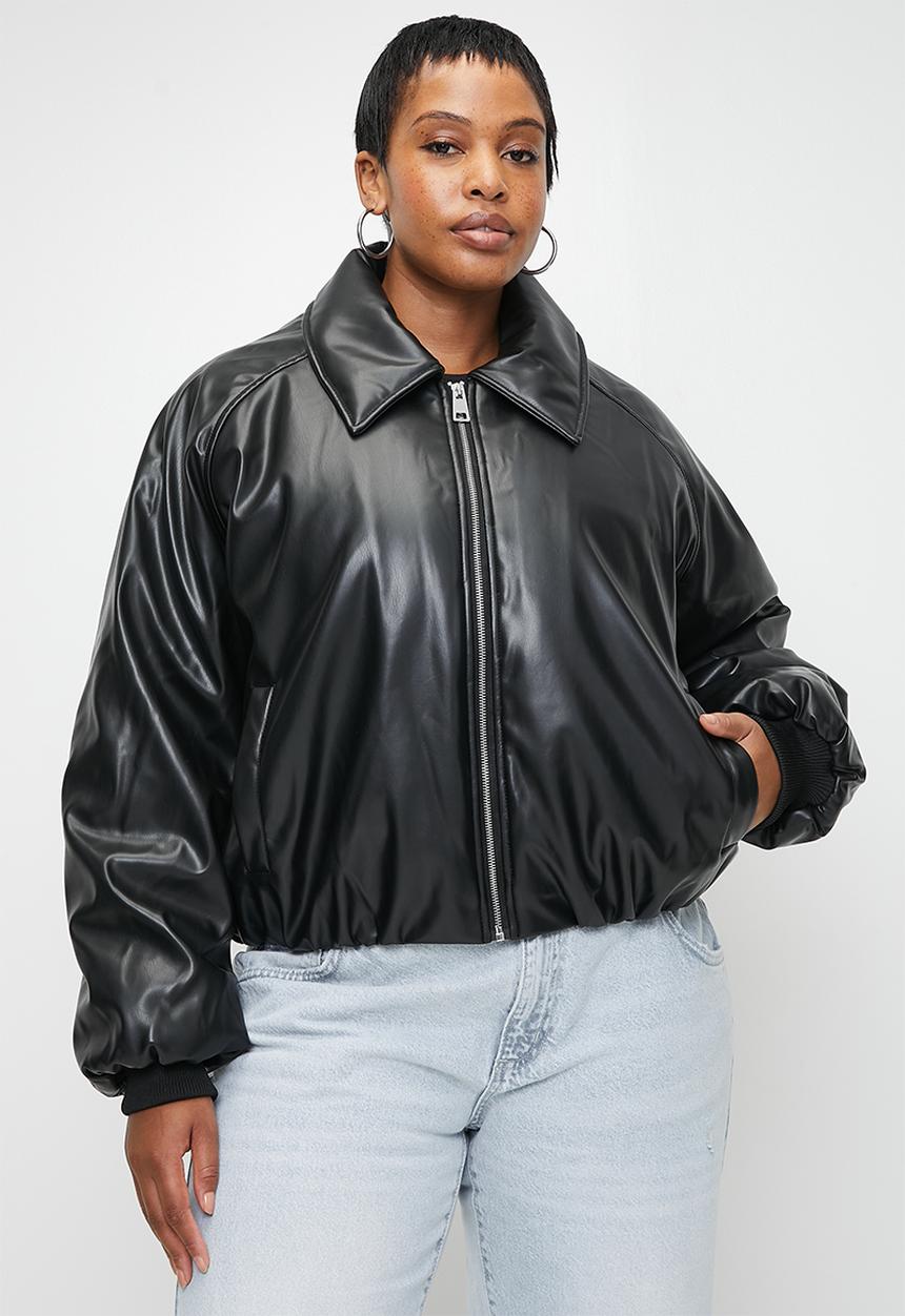 Plus faux leather puff jacket - black