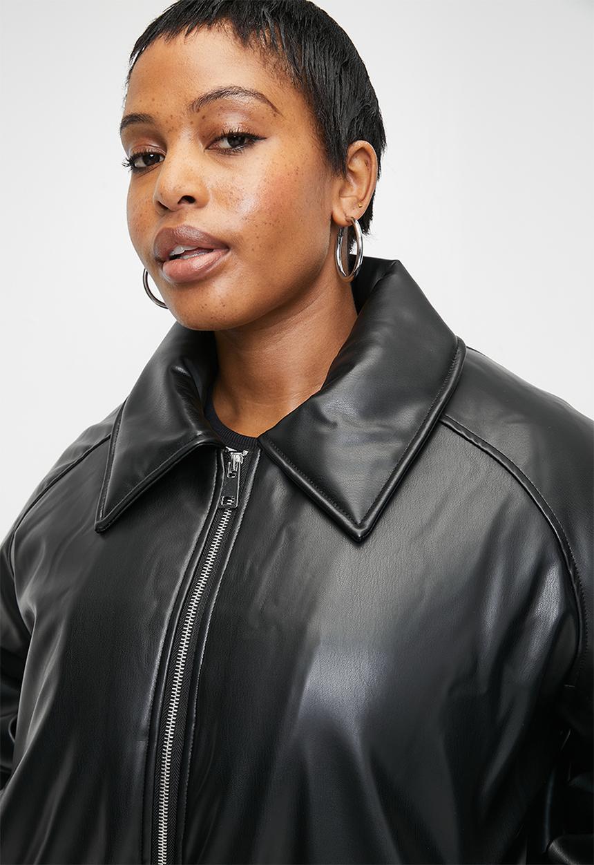 Plus faux leather puff jacket - black
