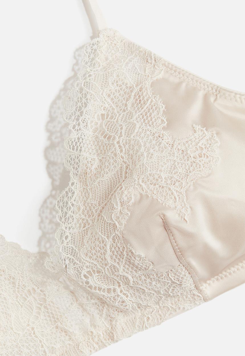 H&M - Padded soft microfibre bra - pale beige