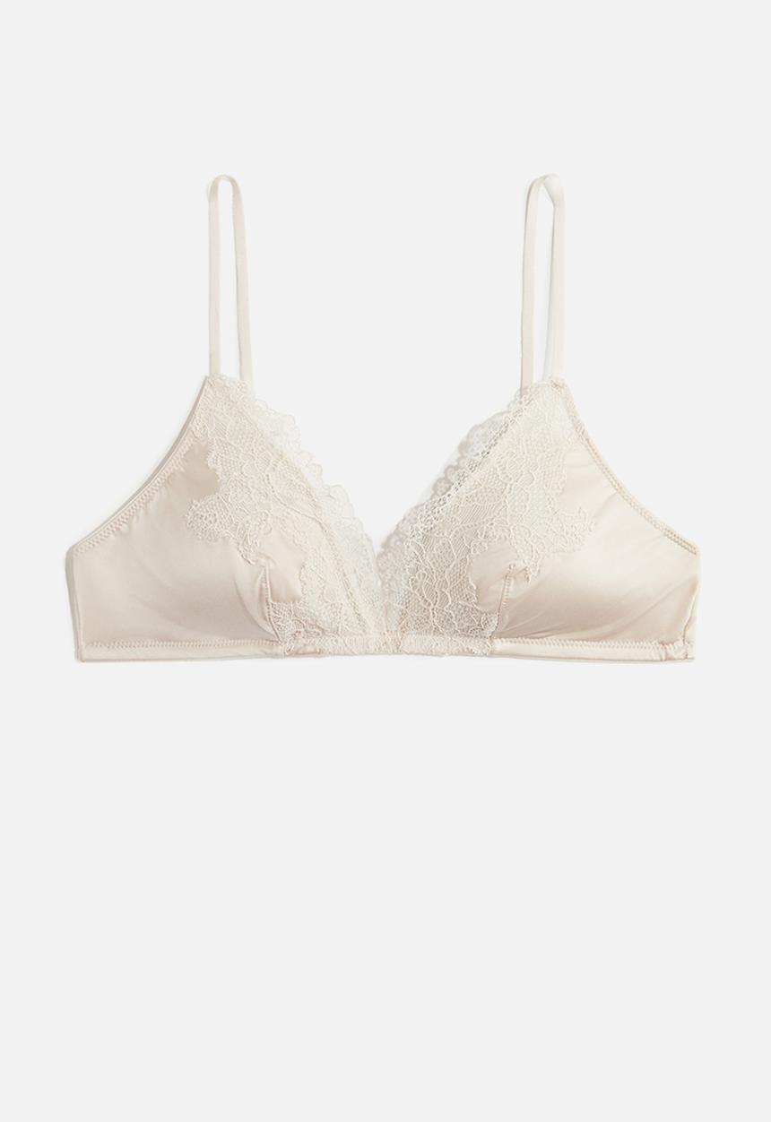 H&M - Padded soft microfibre bra - pale beige