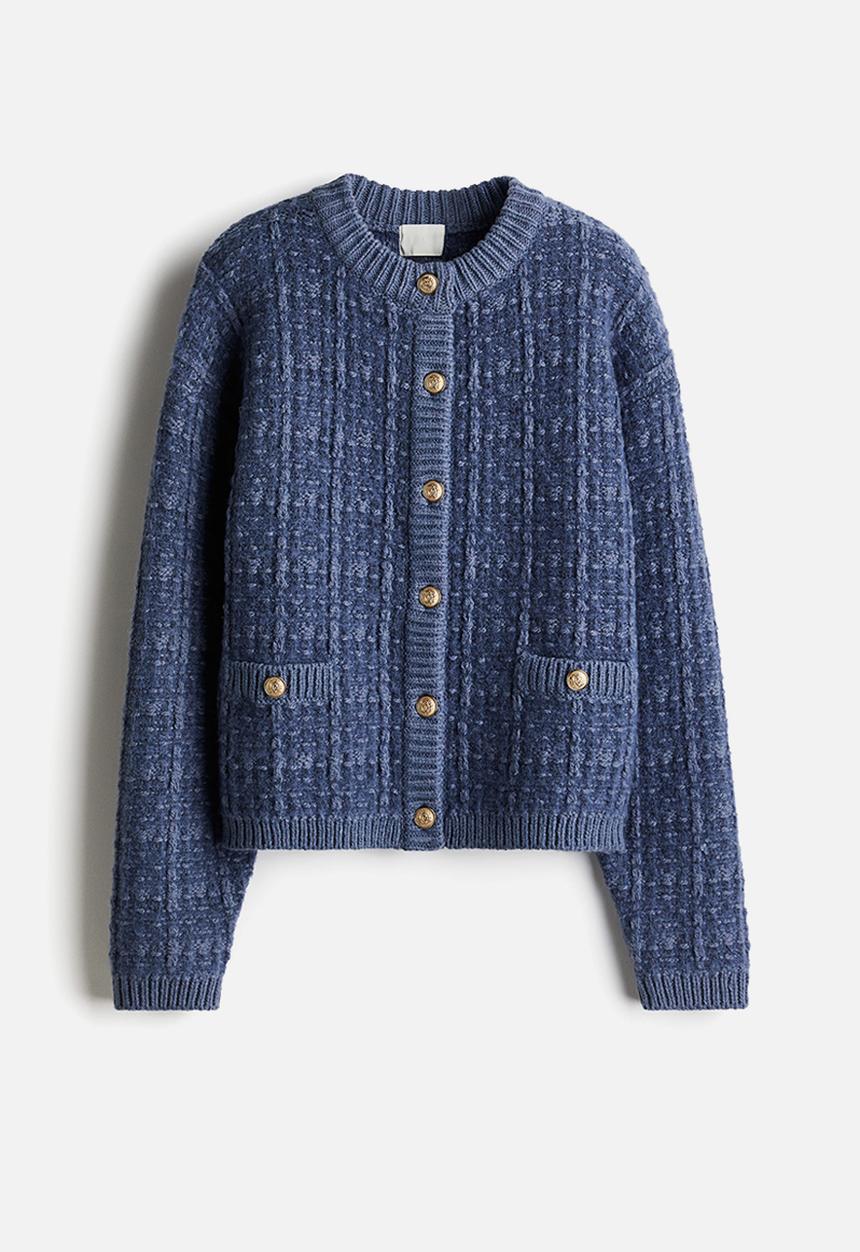 H&M - Textured-knit cardigan - dusty blue
