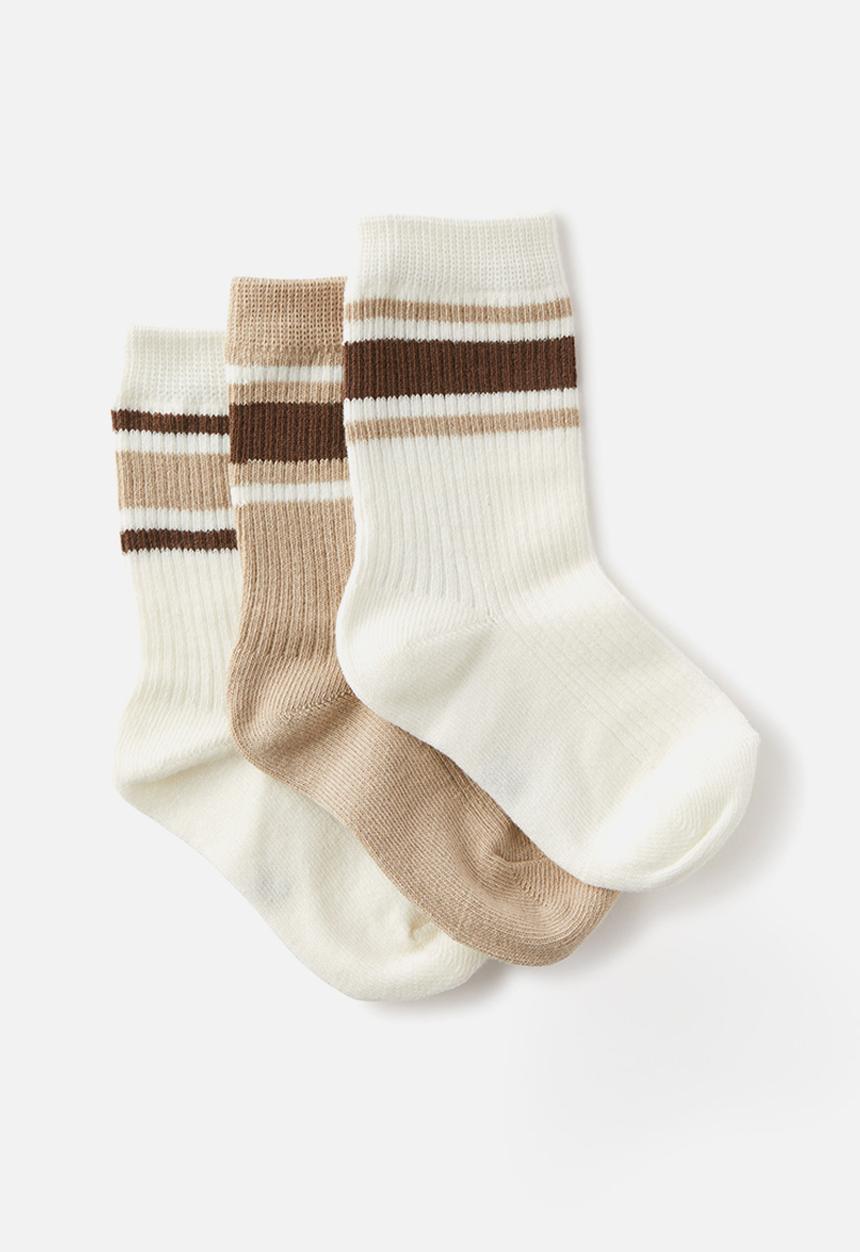 Cotton On - Kids 3 Pack crew socks - mocha/rainy day stripes