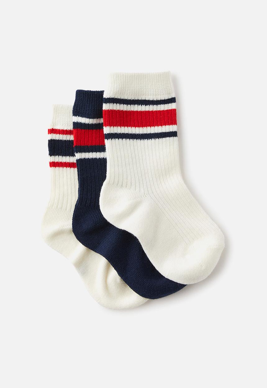 Cotton On - Kids 3 Pack crew socks - squid ink/varsity red/vanilla stripes
