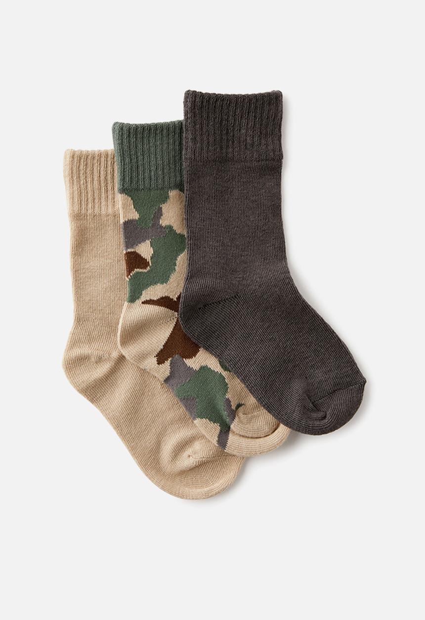 Cotton On - Kids 3 Pack crew socks - rainy day/camo/rabbit grey