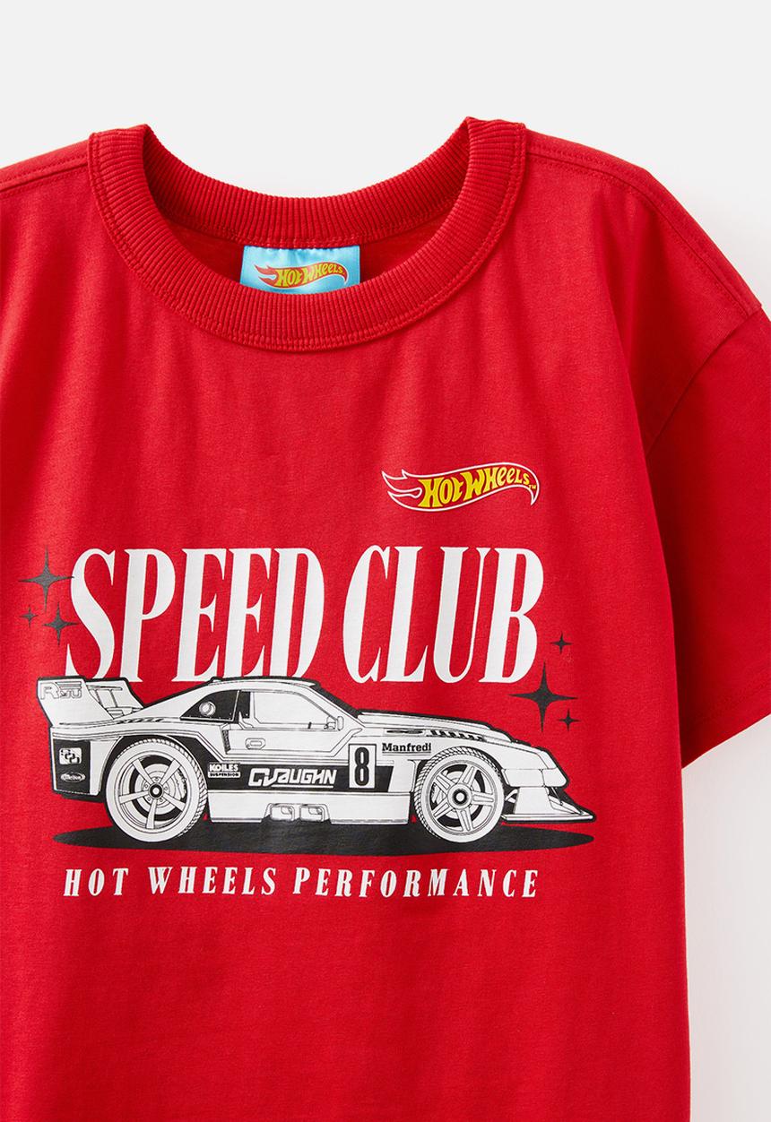 Cotton On - Licensed drop shoulder short sleeve tee - lcn mat varsity red/hot wheels speed club