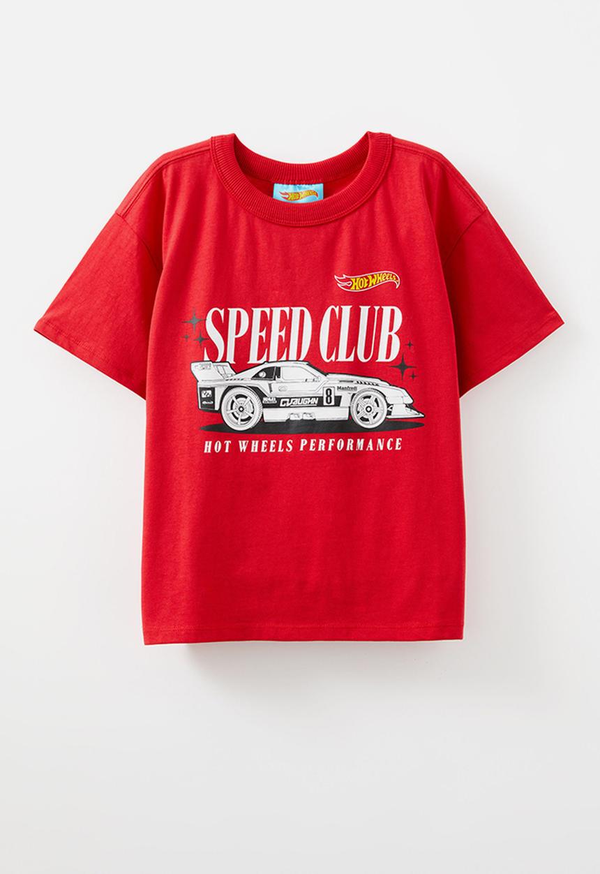 Cotton On - Licensed drop shoulder short sleeve tee - lcn mat varsity red/hot wheels speed club