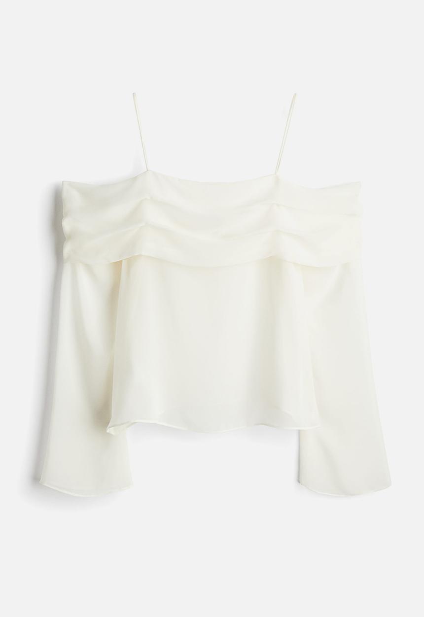 H&M - Off-the-shoulder chiffon top - cream