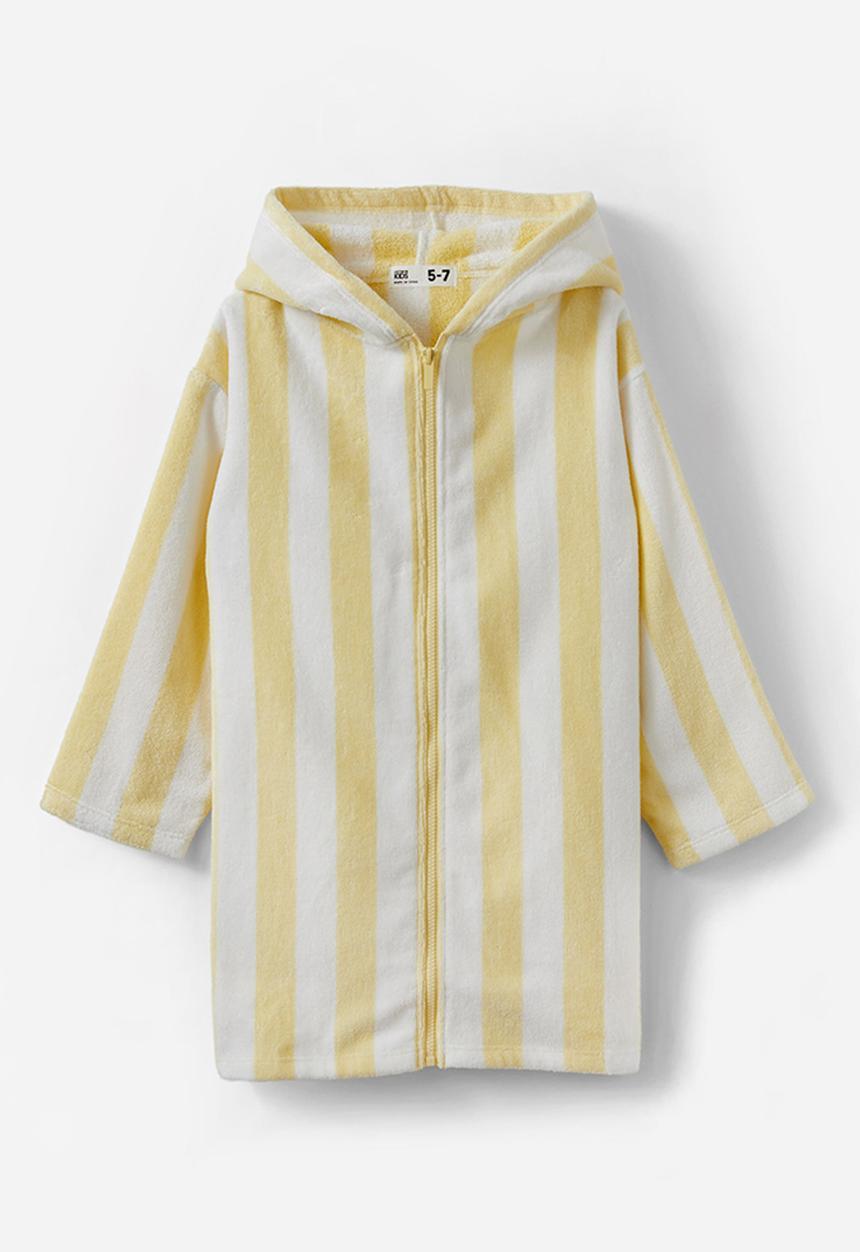 Cotton On - Kids zip thru hooded towel - baby yellow/bold stripe