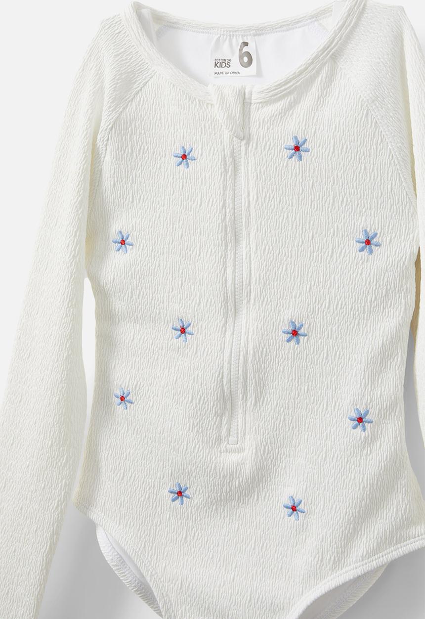 Cotton On - Lydia low one piece - vanilla crinkle/embroidered floral
