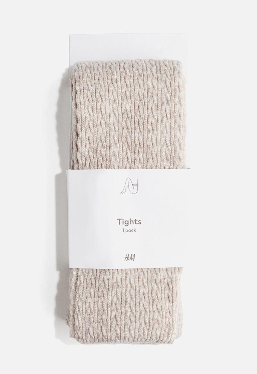 H&M - Cable-knit tights - light beige marl