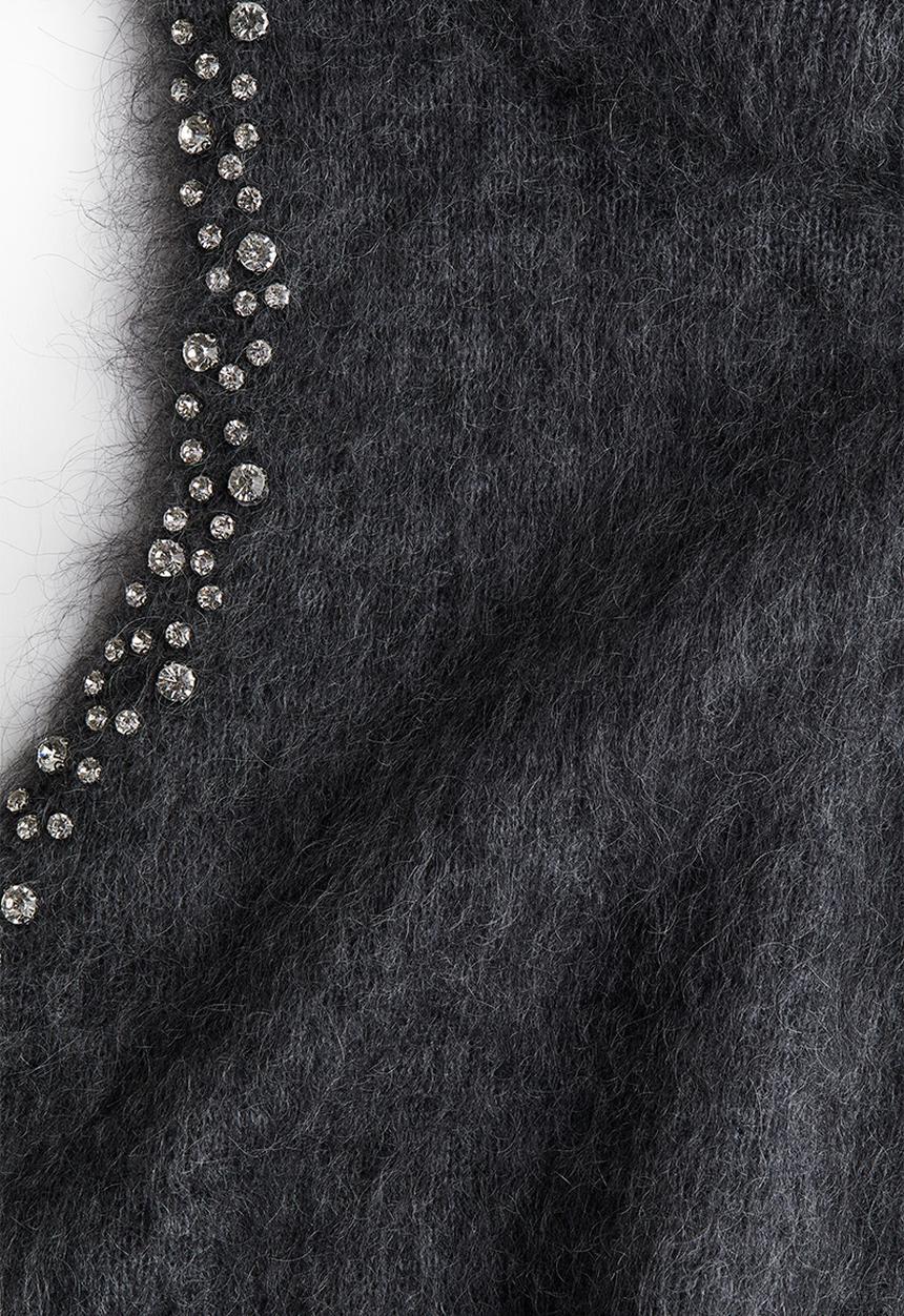 H&M - Rhinestone-embellished mohair-blend top - dark grey