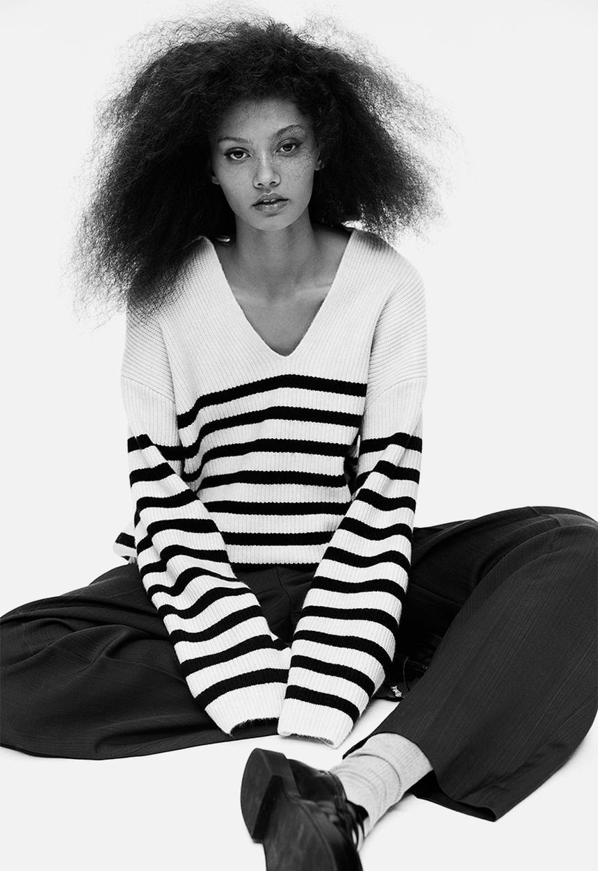 H&M - Collared jumper - cream/black striped 