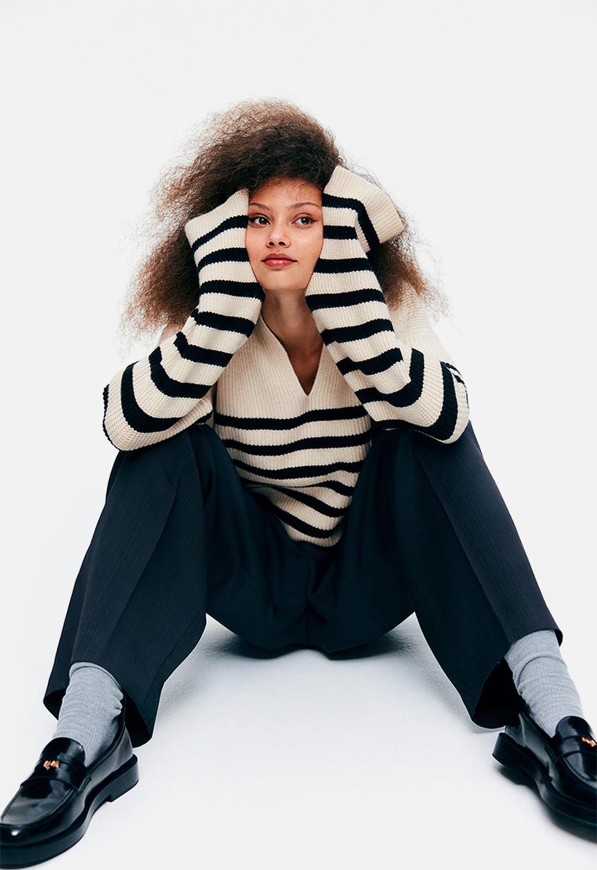 H&M - Collared jumper - cream/black striped 