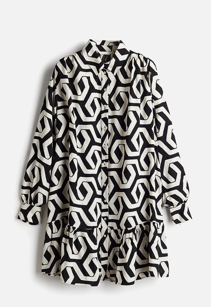 H&M - Oversized shirt dress - black patterned