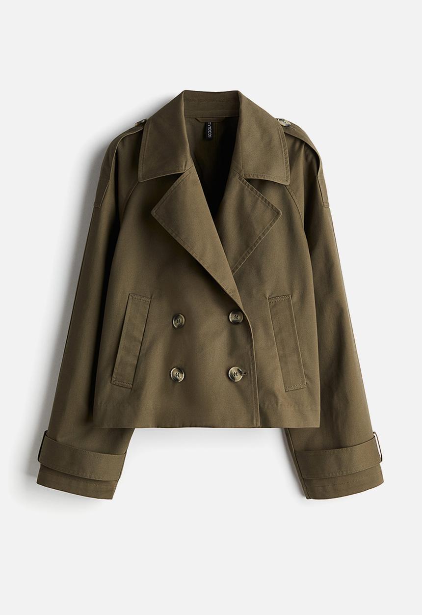 Short trench coat - dark khaki green - 1250175005