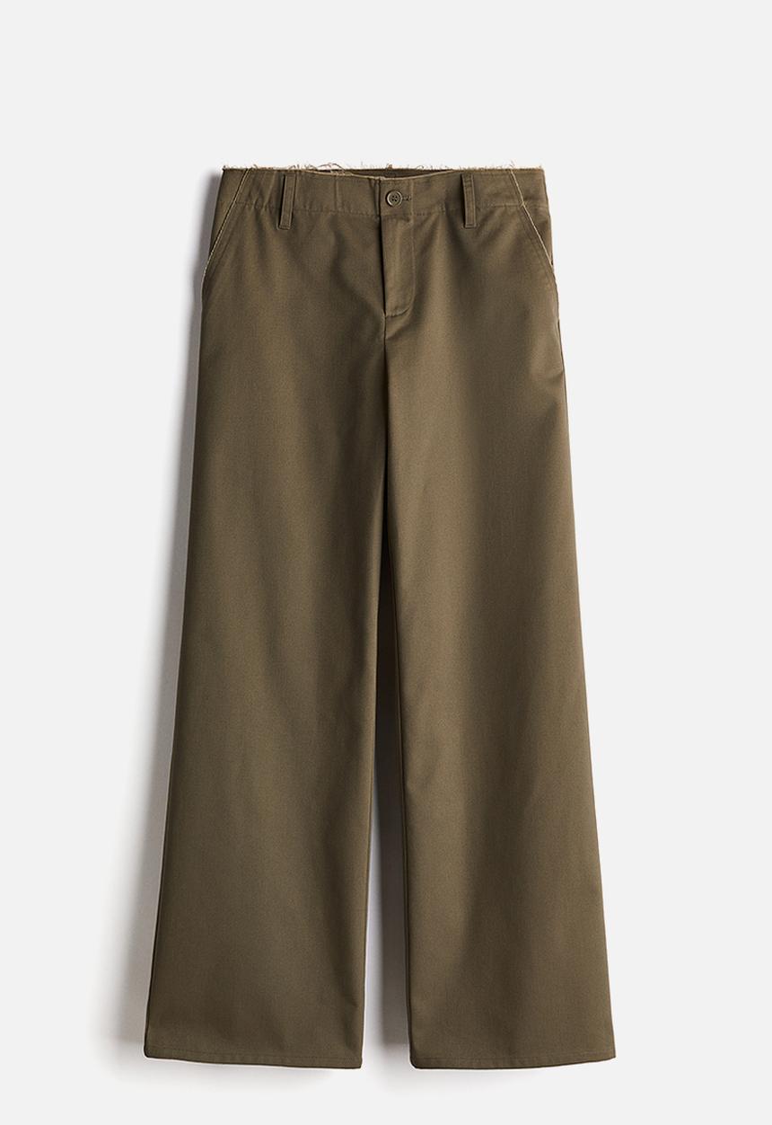 H&M - Raw-edge twill chinos - dark khaki green