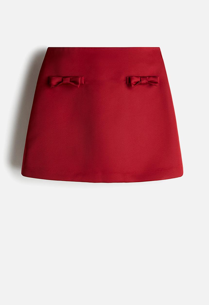 H&M - Bow-detail satin mini skirt - dark red
