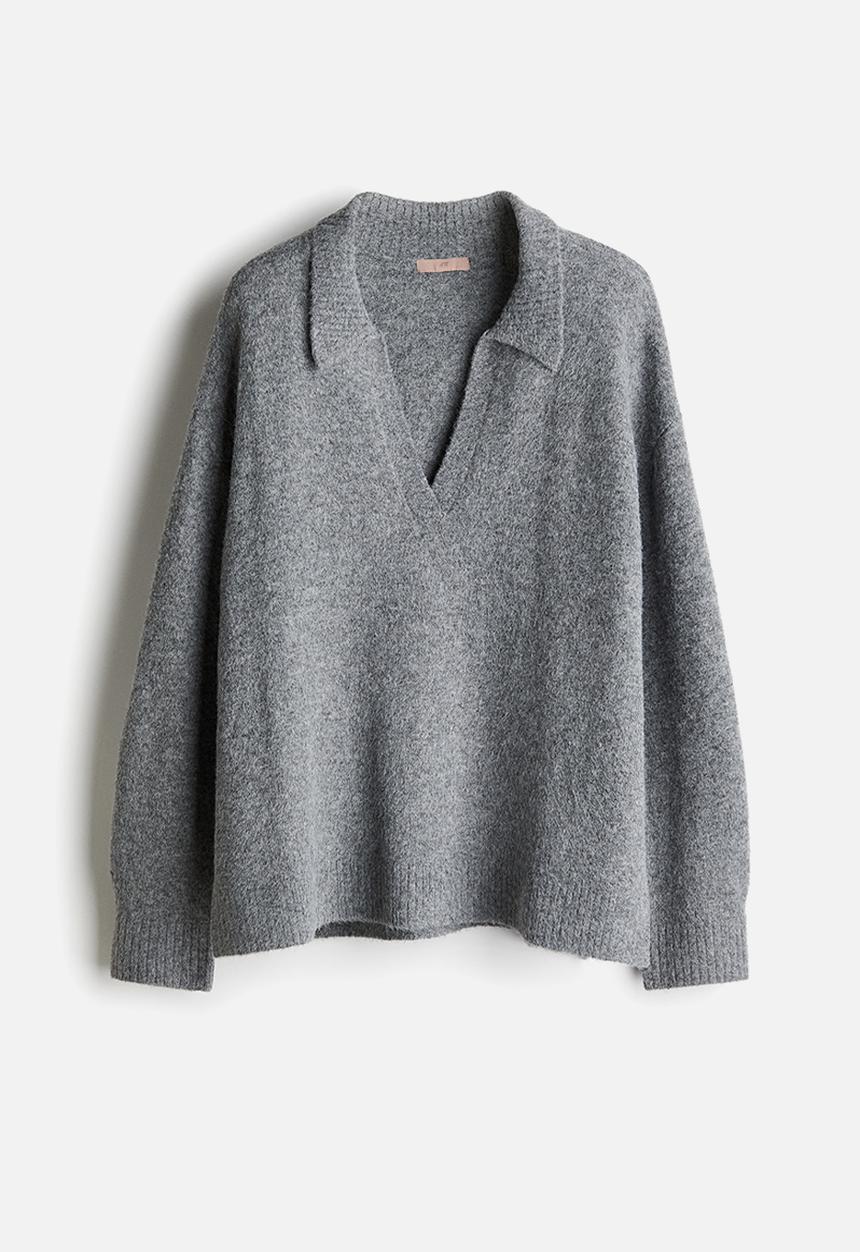 H&M - Fine-knit collared jumper - grey marl
