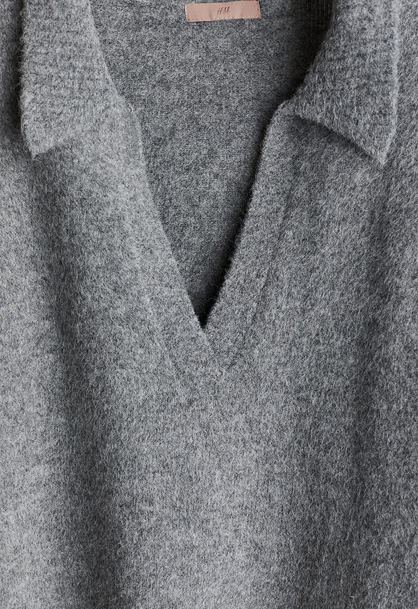 H&M - Fine-knit collared jumper - grey marl