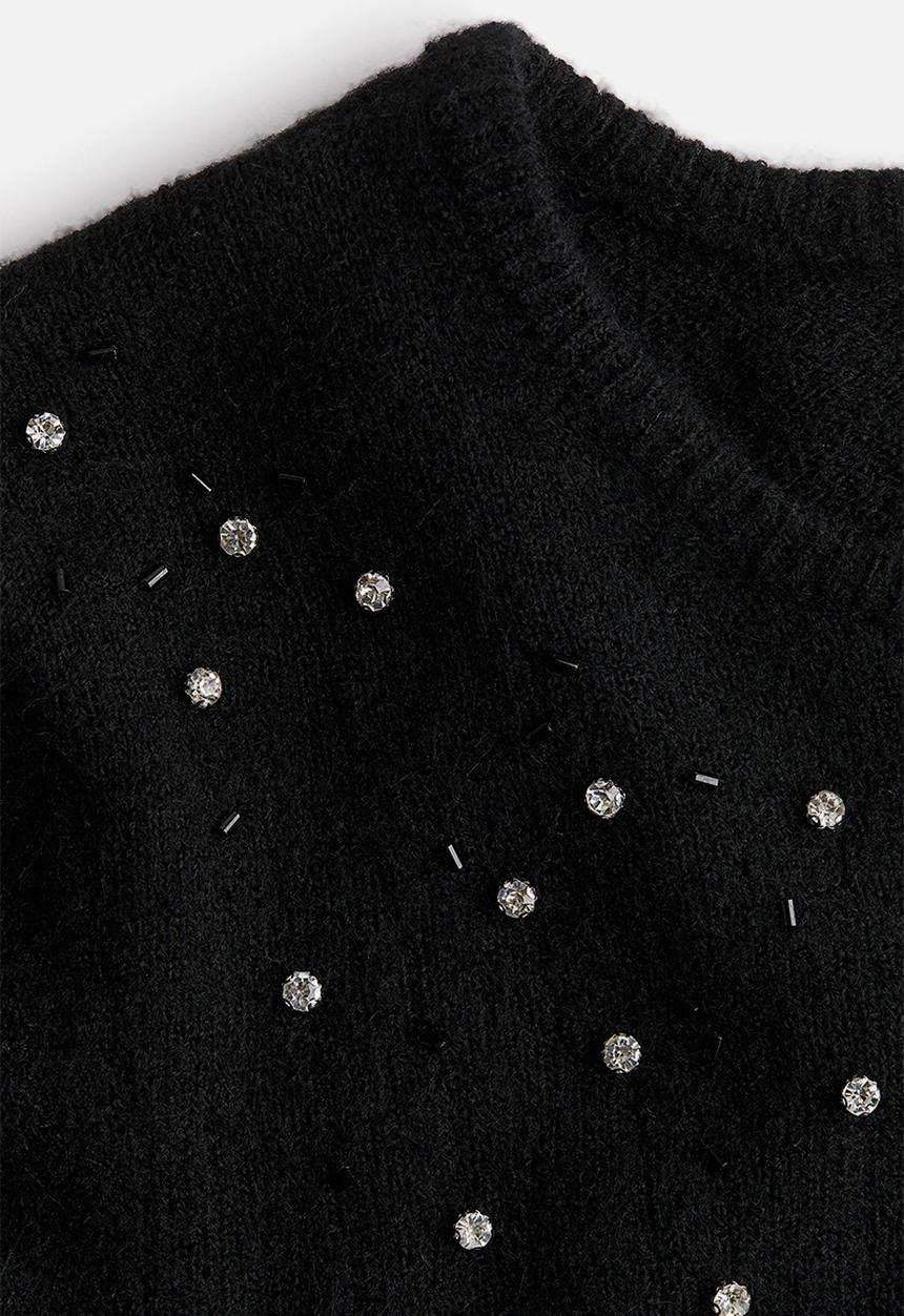 H&M - Embellished fine-knit top - black