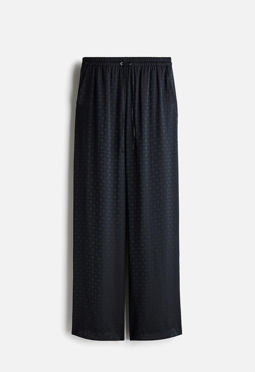 H&M - Wide drawstring trousers - navy blue patterned
