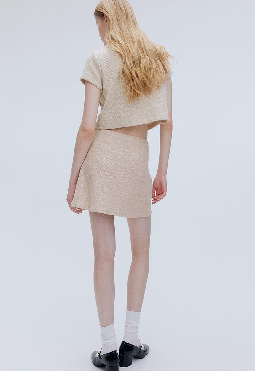 H&M - Textured-knit mini skirt - light beige