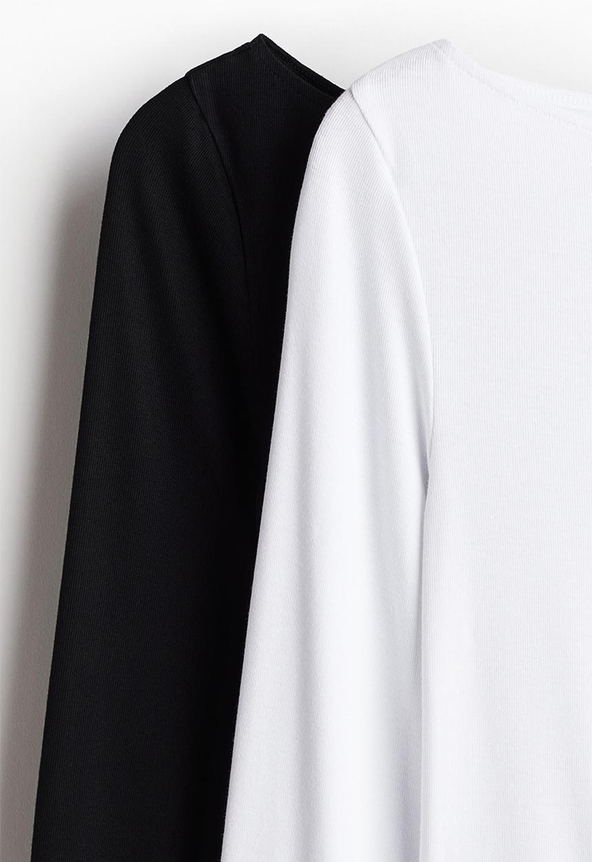 H&M - 2 pack ribbed boat-neck tops - black & white