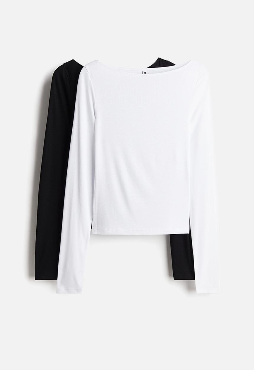 H&M - 2 pack ribbed boat-neck tops - black & white
