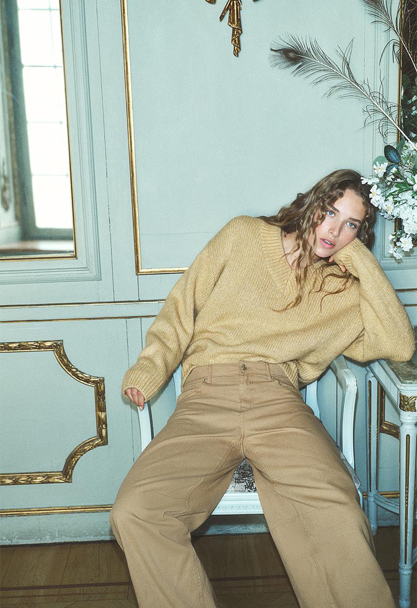 H&M - Barrel-leg twill trousers - dark beige