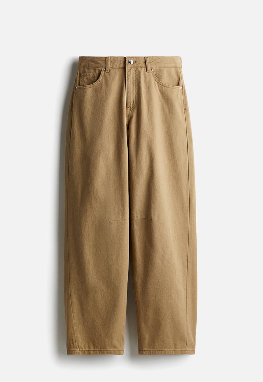 H&M - Barrel-leg twill trousers - dark beige